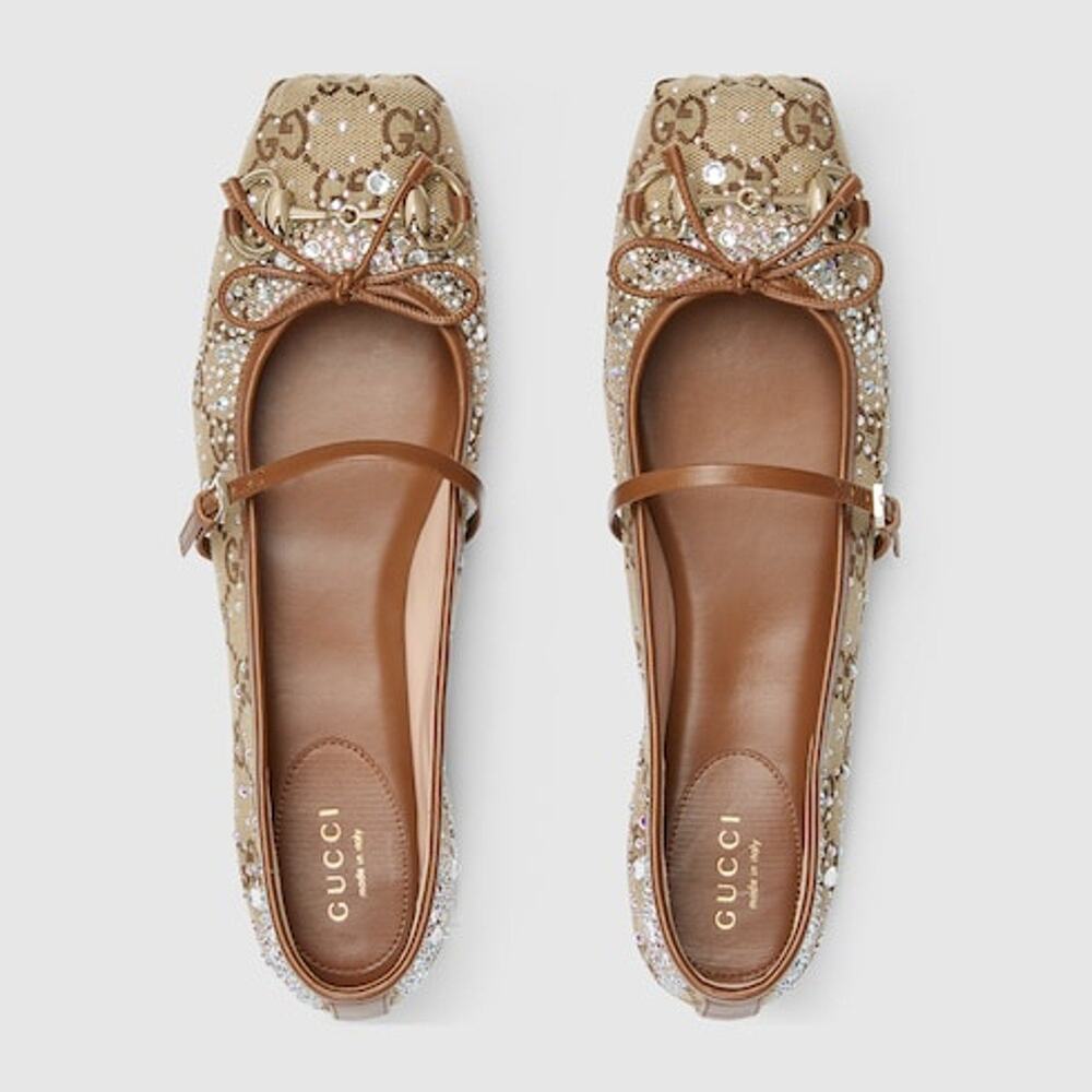 5951 - Gucci Crystal Horsebit Ballet Flats - Size 40